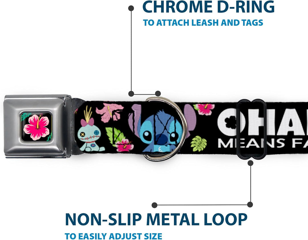 Buckle-Down dc-wdy339-l Dyer Lilo &amp; Stitch Hibiscus Flower Full Color Schwarz/Pink Hundehalsband, gr