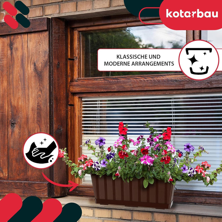 KOTARBAU® 4er Set Blumenkasten - Blumentopf für Balkon - 40 x 18 x 14 cm - Braun - Balkonkasten Balk
