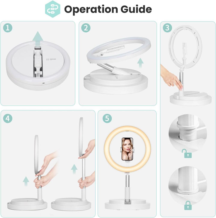 TARION Ringlicht mit Stativ LED Ringleuchte: Tisch Ring Light 11,8 Zoll Ringlampe Lichtring Faltbare