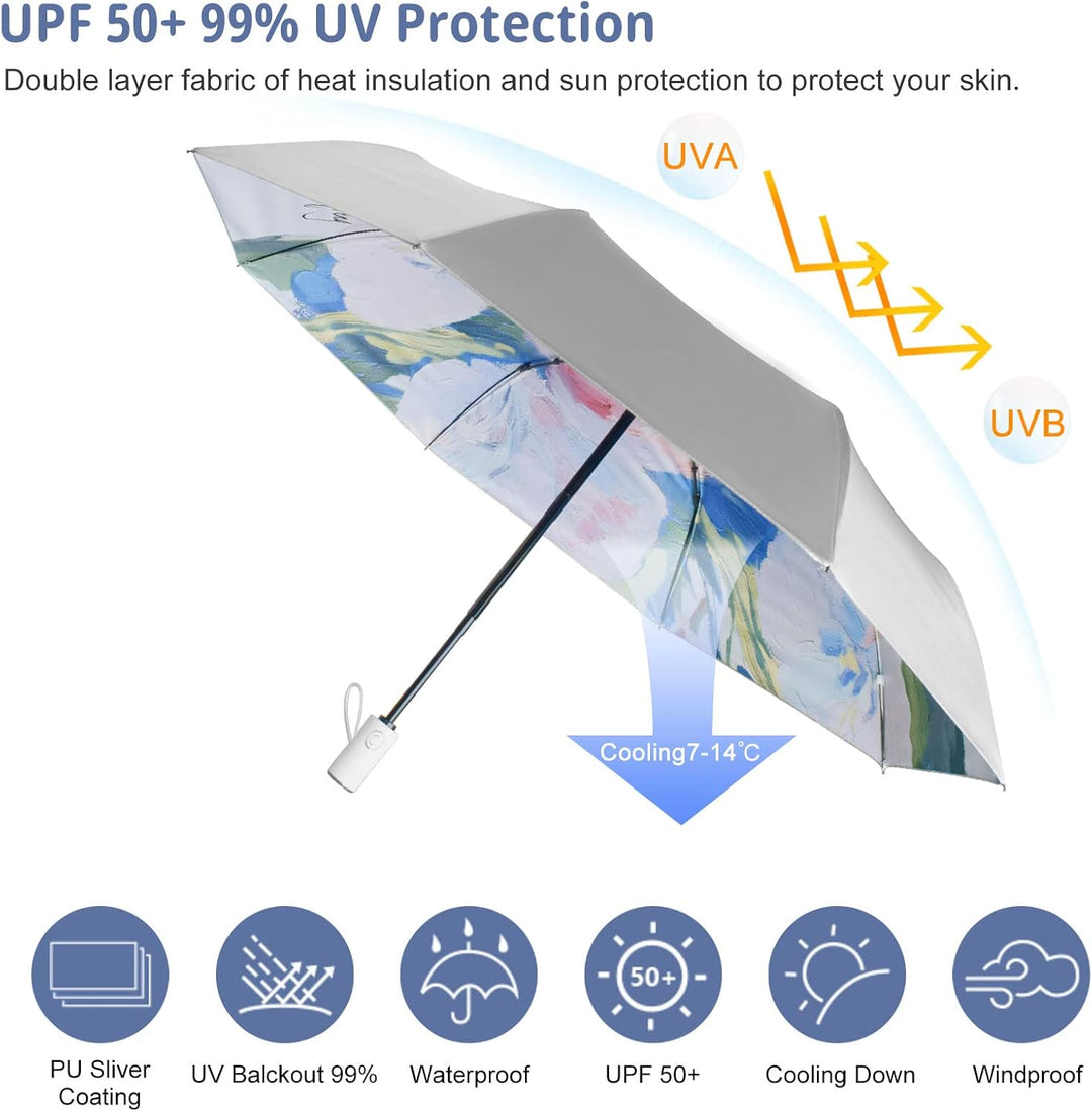 CUBY Regenschirm, Sonnenschirm Regenschirm, Freien Uv-Schutz Damen Automatik Faltschirm Winddicht Re