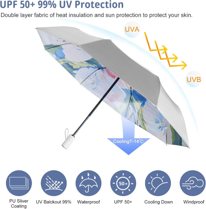 CUBY Regenschirm, Sonnenschirm Regenschirm, Freien Uv-Schutz Damen Automatik Faltschirm Winddicht Re