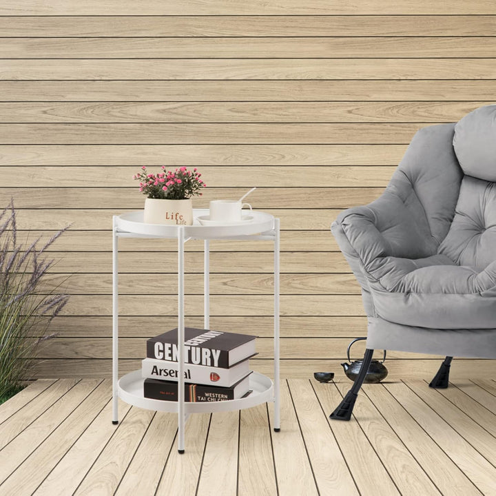 HollyHOME Runder Beistelltisch, 2 Ebenen Beistelltisch Metalltablett, Snacktisch, Couchtisch, Teetis