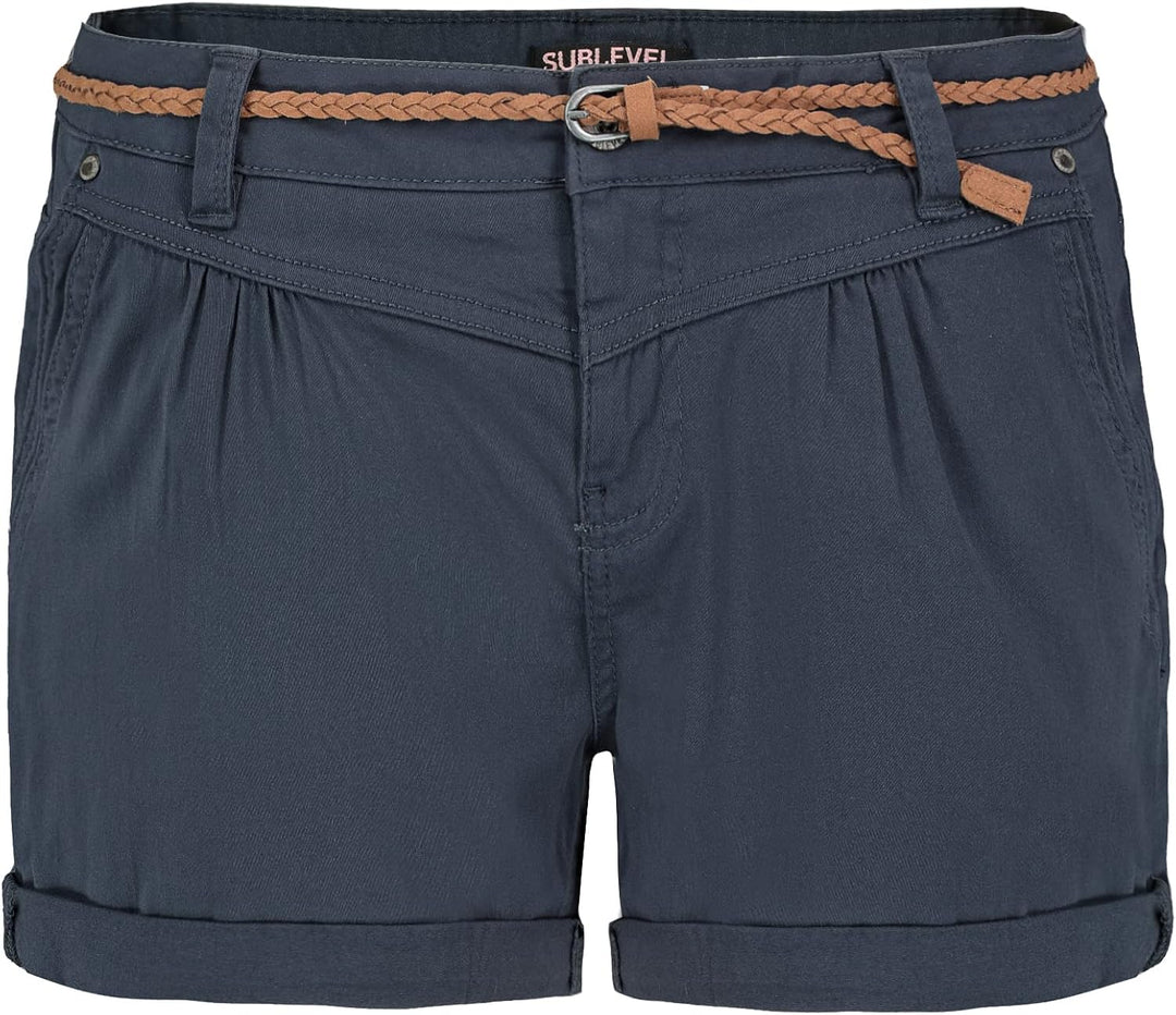 Sublevel Damen Kurze Hose Stretch-Shorts mit Flecht-Gürtel, XS Dark-blue