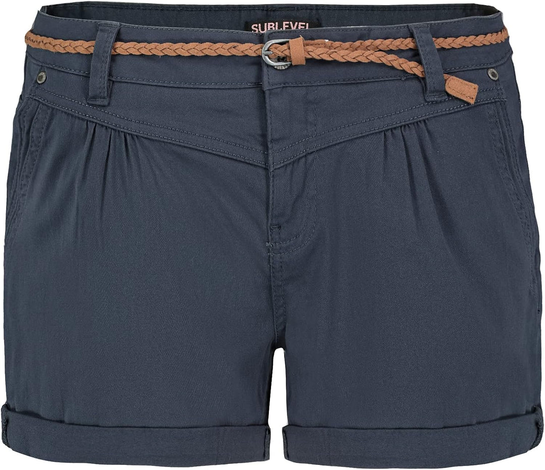 Sublevel Damen Kurze Hose Stretch-Shorts mit Flecht-Gürtel S Dark-blue, S Dark-blue