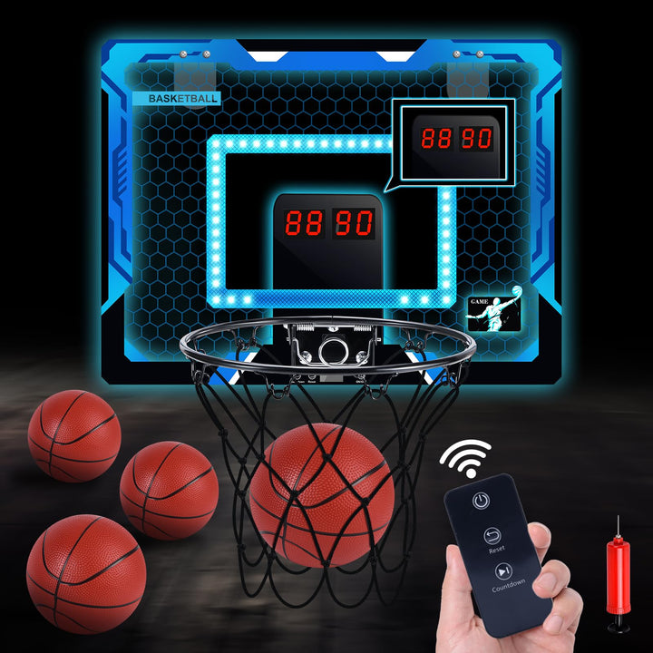 Aragallant Basketballkorb Indoor für Kinder, Mini Basketballkorb fürs Zimmer mit 4 Bällen und Elektr