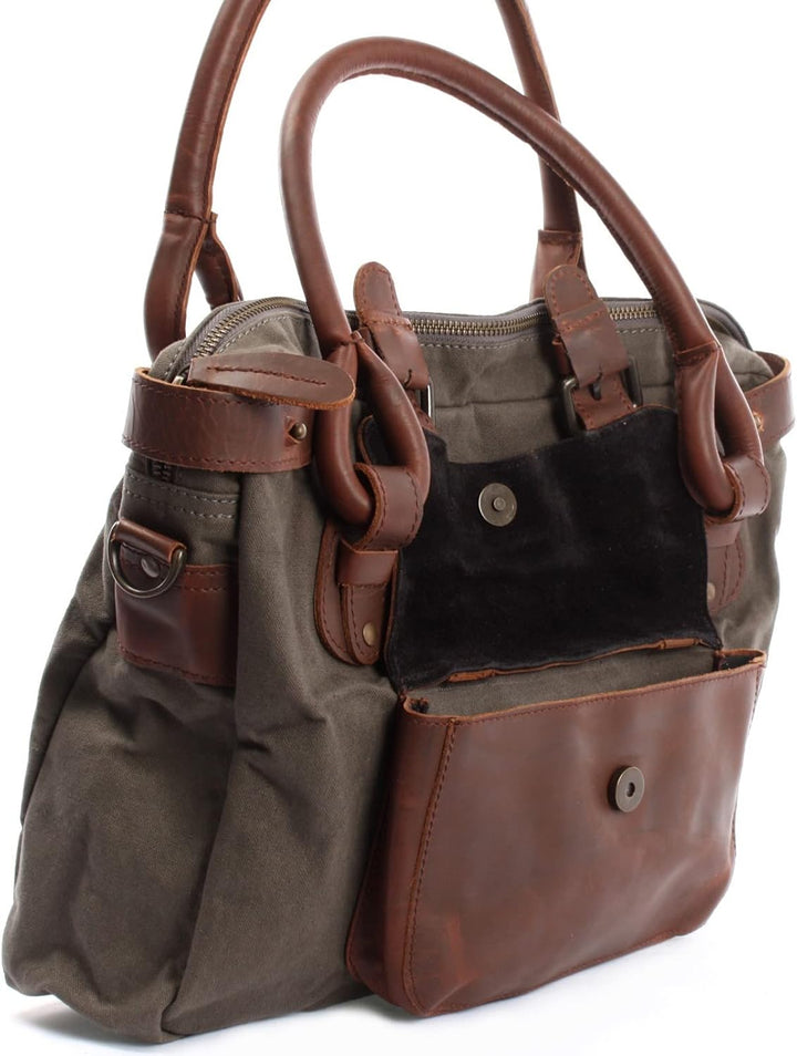 LECONI Henkeltasche Canvas + Echtleder Damentasche Retro-Look Handtasche Damen Vintage Schultertasch