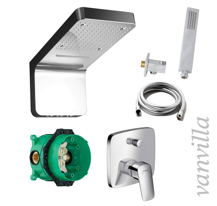 vanvilla Duschsystem mit Unterputz Duscharmatur von Hansgrohe Logis und vanvilla Regendusche mit Arm