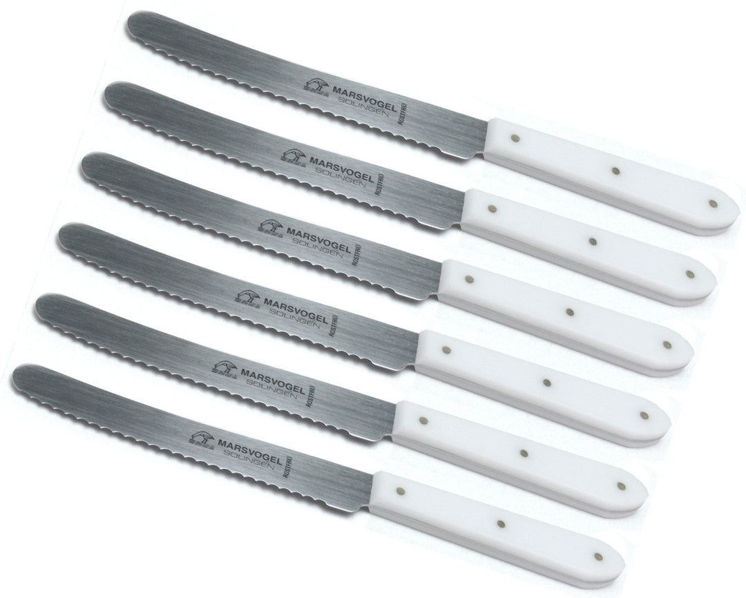 Marsvogel 6 Stück Tafelmesser POM spitz Solingen Tischmesser Menümesser (6er Pack, Weiss)