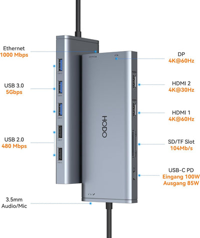 USB C Docking Station Dual Monitor,USB-C Laptop Dockingstation,Triple Display USB C Hub Adapter mit