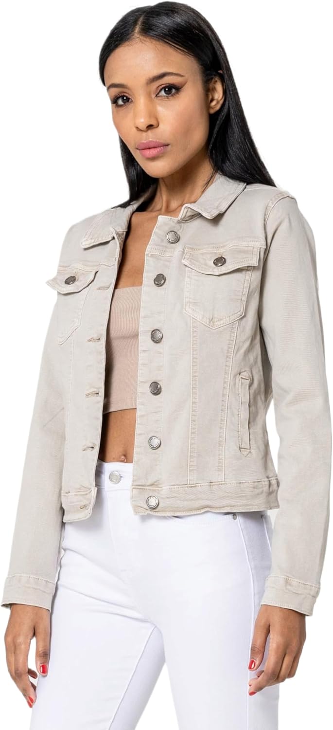 Nina Carter J212 Damen Slim-Fit Jeansjacke – Farbige Übergangsjacke mit Kent-Kragen und Taschen – Fr