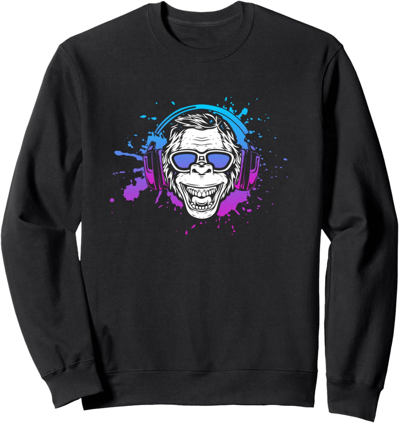 Affe Monkey mit DJ Kopfhörer und Sonnenbrille Sweatshirt