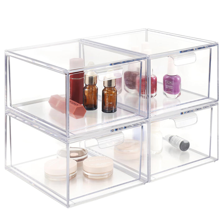 4Pack Grosse Stapelbare Aufbewahrungsschubladen, transparente Acryl-Schubladenorganisatoren mit Grif
