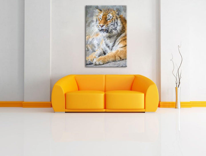 stolzer Tiger Deluxe Format: 100x70 cm auf Leinwand, XXL riesige Bilder fertig gerahmt mit Keilrahme
