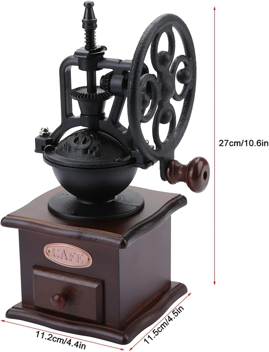 Zerodis Manuelle Kaffeemühle, Retro-Stil, Handkurbel, Holz, Keramik, Gusseisen, Mühle für Kaffeebohn