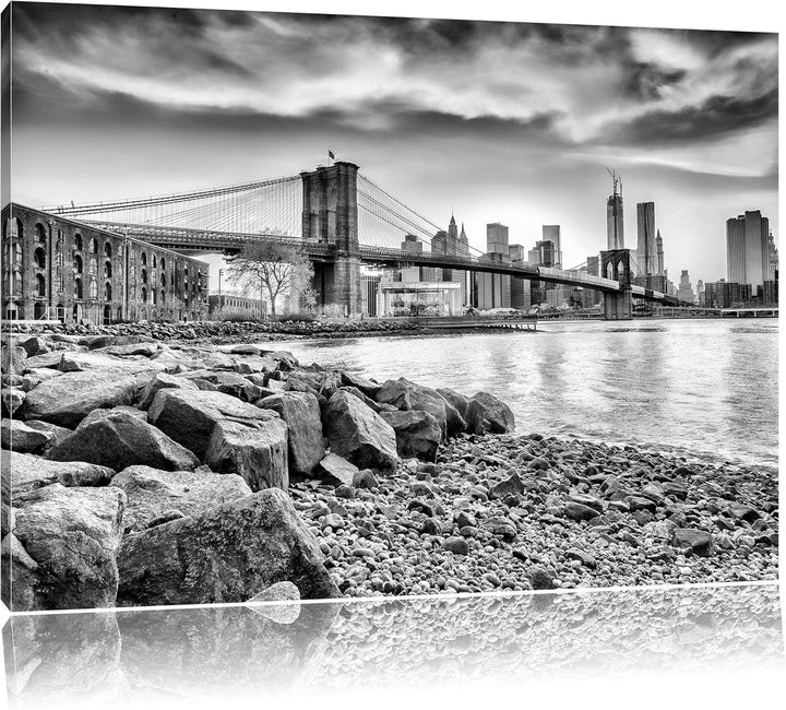 Pixxprint Monocrome, Brooklyn Bridge bei Sonnenuntergang, Format: 100x70 auf Leinwand, XXL riesige B