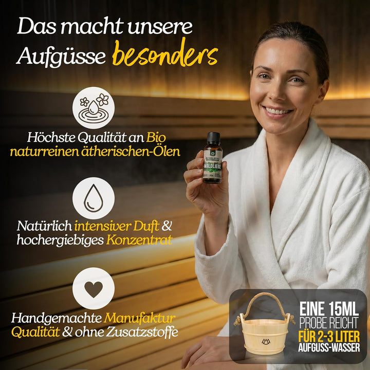 NORDHOLZ® Saunaaufguss Discovery Box 24x10ml BIO [NATURREINE ÄTHERISCHE BIO-ÖLE] Sauna Aufgussmittel