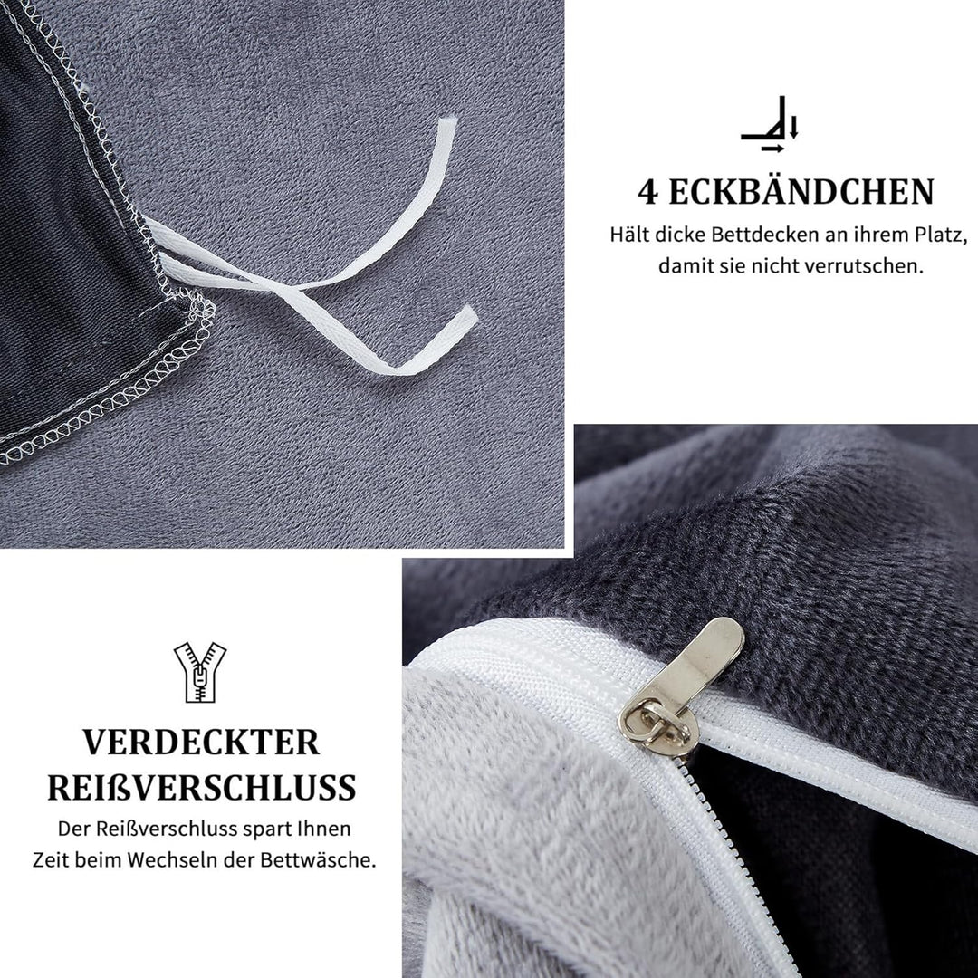 Freyamy Plüsch Bettwäsche 200x200cm 3Teilig Dunkelgrau Grau Samt Biber Cashmere Touch Winterbettwäsc