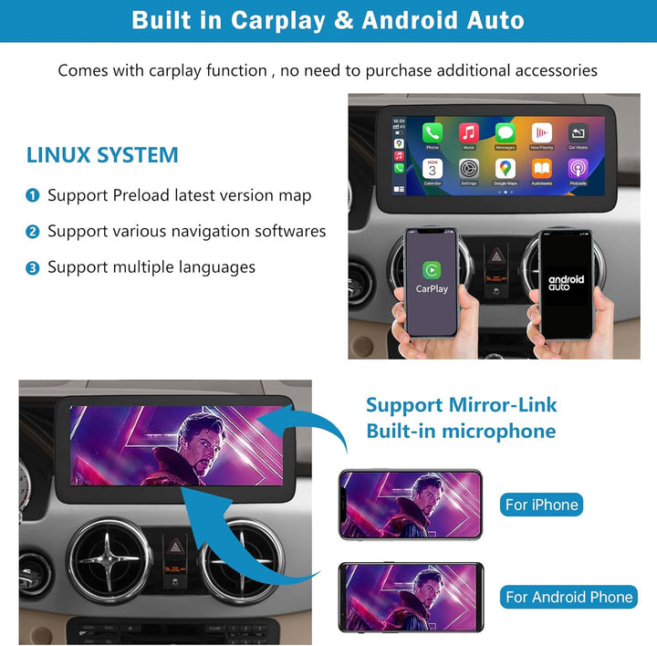Autoradio 10,25 Zoll Touchscreen mit kabellosem Carplay und Android Auto für 2013-2015 Mercedes Benz
