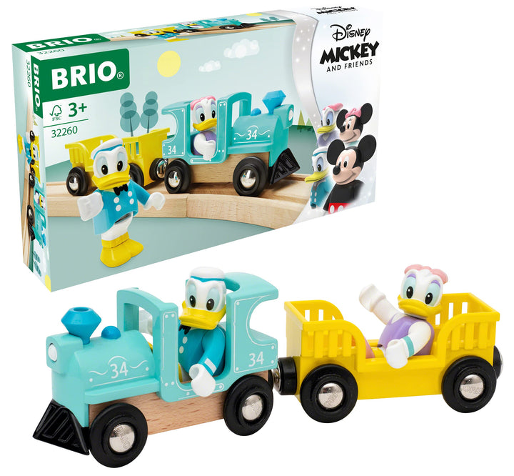 BRIO 32260 Donald & Daisy Duck Zug - Farbenfrohe Lokomotive mit Waggon und den beliebten Disney-Char
