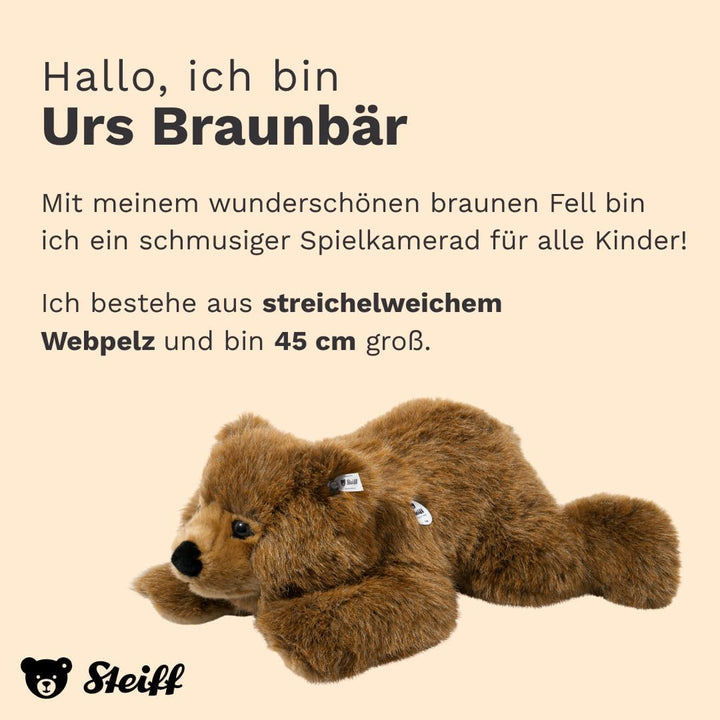 Steiff 070037 45 liegend Urs Braunbär, BRAUN MELIERT, 45 cm, Braun Meliert