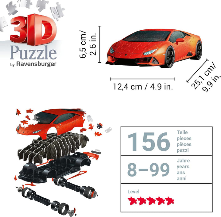 Ravensburger 3D Puzzle 11571 - Lamborghini Huracán EVO - Arancio - Der rassige Supersportwagen als 3