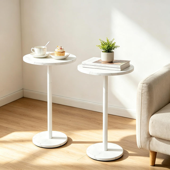 smusei Kleiner Weiss Beistelltisch, runder Couchtisch mit Marmorsockel Sofa-Beistelltisch für Wohnzi