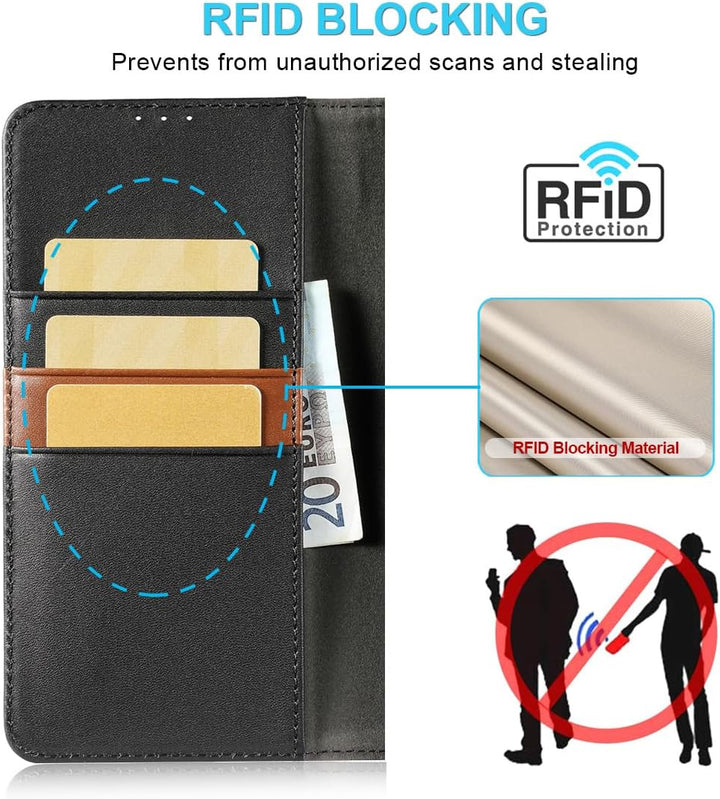 LENSUN Echtleder Hülle für Samsung Galaxy S26 Ultra, Handyhülle [Echtes Leder] [Kartenfach] [RFID Sc