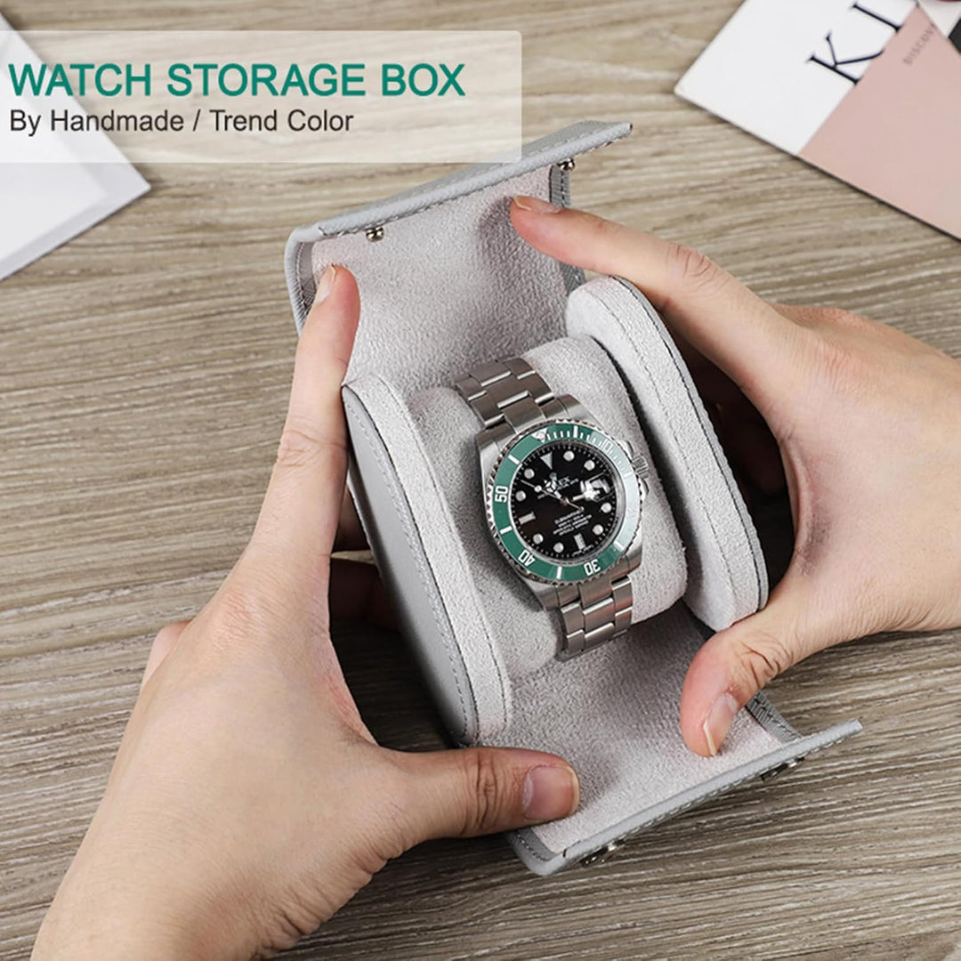 Hiram Uhrenkoffer aus Echtem Leder für 1 Uhr, Echtes Handgefertigtes Saffiano-Leder, Reiseuhr, Tragb