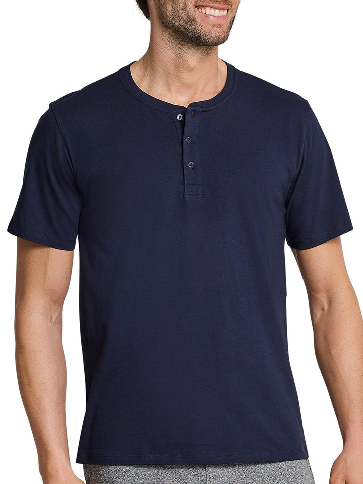 Schiesser Herren Schlafshirt kurzarm mit Knopfleiste - Mix + Relax 48 Dunkelblau_163831, 48 Dunkelbl