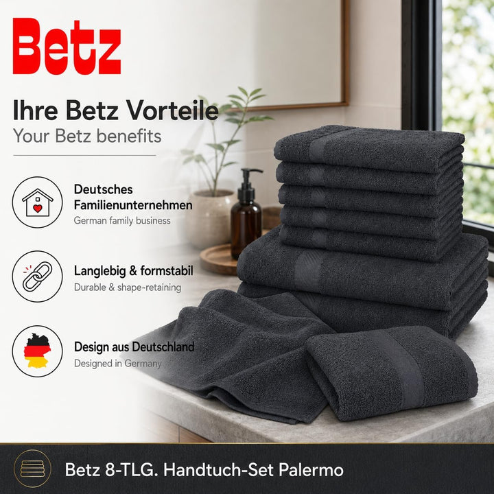 Betz 8-TLG. Handtuch-Set Palermo 100% Baumwolle 2 Duschtücher 6 Handtücher Farbe anthrazit, Anthrazi