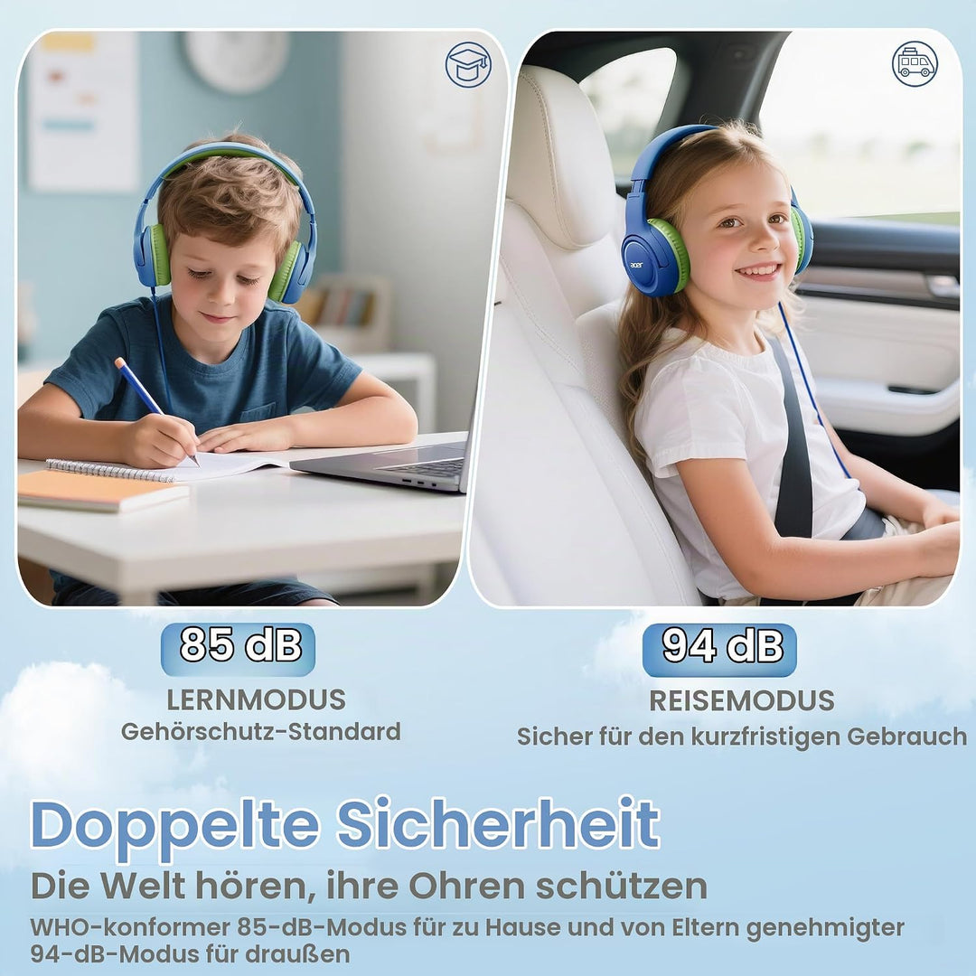 Acer Kopfhörer Kinder mit 3,5 mm Kabel, 85/94dB Lautstärkebegrenzung Blau Grün, Blau Grün