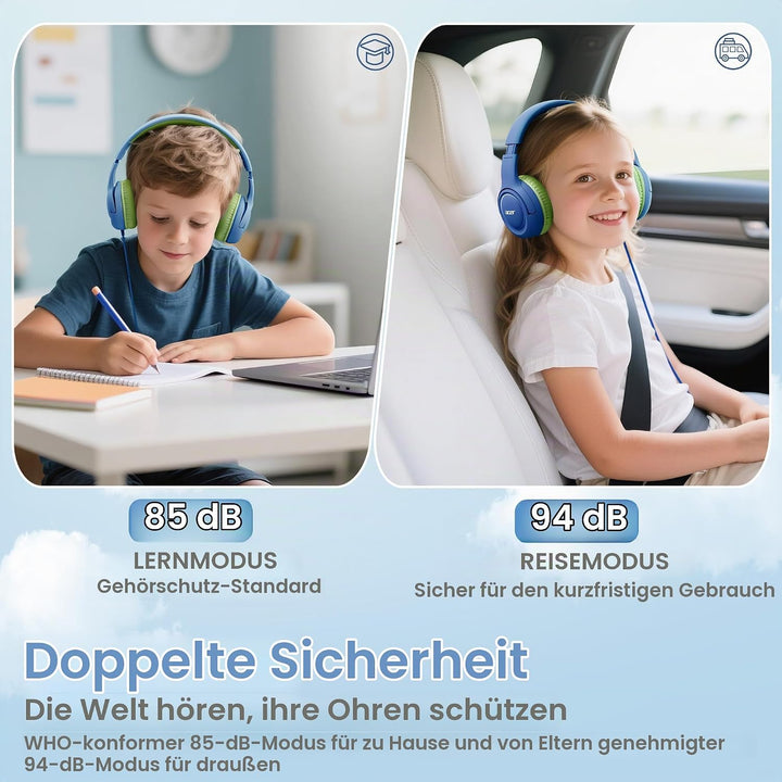 Acer Kopfhörer Kinder mit 3,5 mm Kabel, 85/94dB Lautstärkebegrenzung Blau Grün, Blau Grün