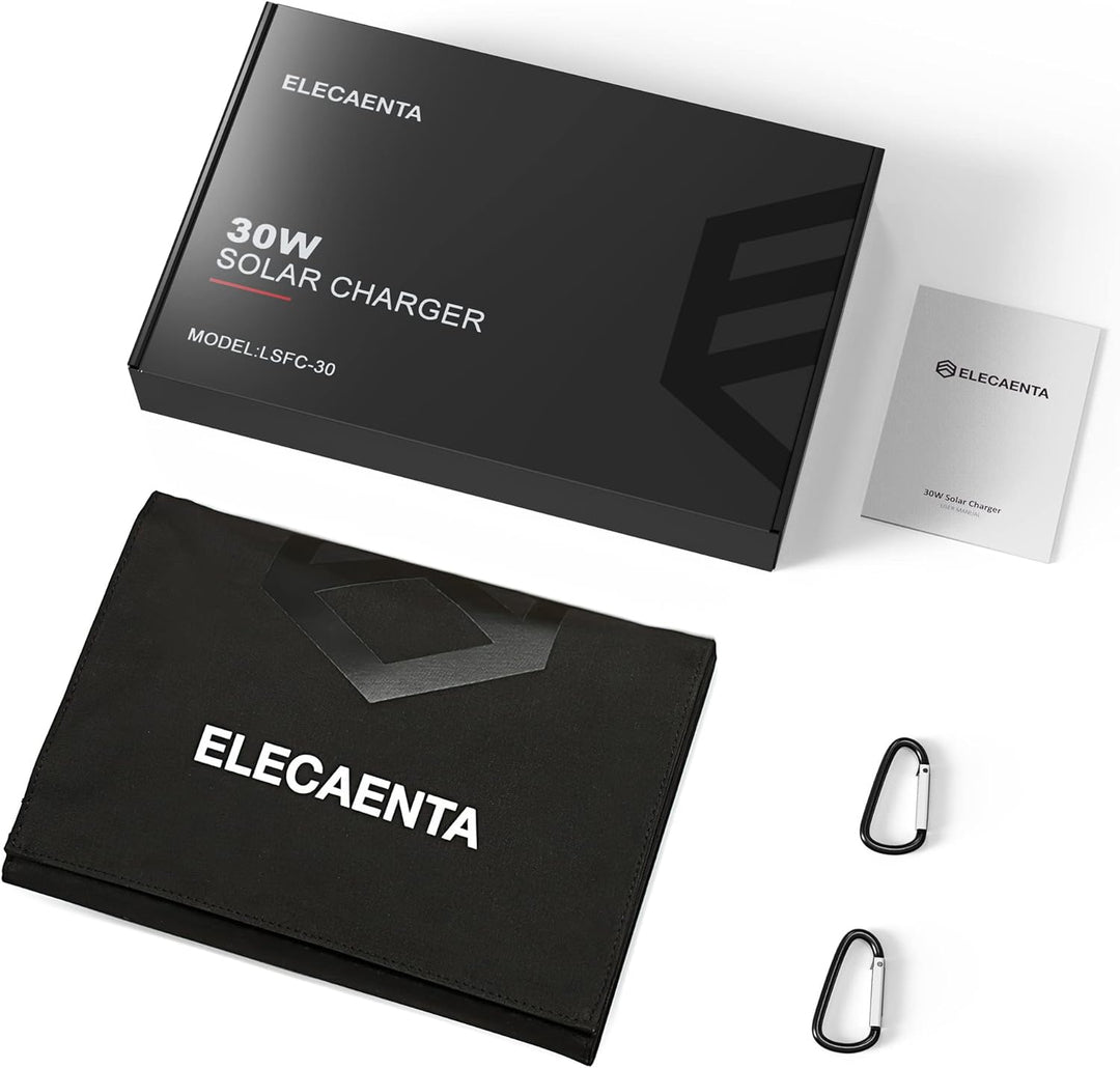 ELECAENTA 30W ETFE Faltbar Solar Ladegerät 3-Port USB PD18W QC3.0 Type-C Solar Panel Reissverschluss