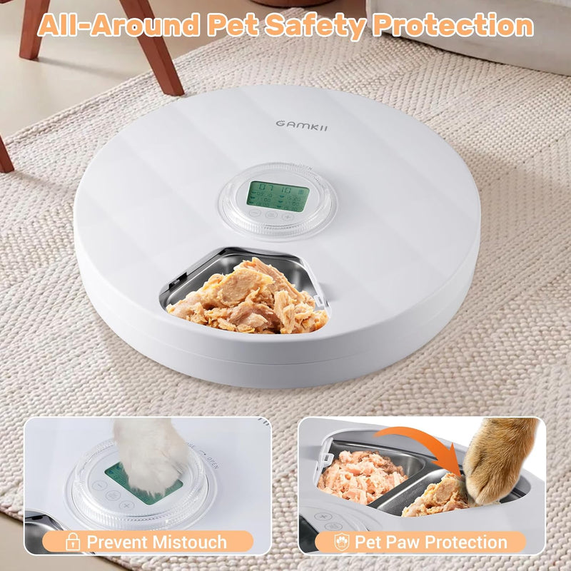 GAMKII Automatic Cat Wet Food Feeder 6 Meals with 2 Ice Packs, Battery Power Auto Pet Food Dispenser