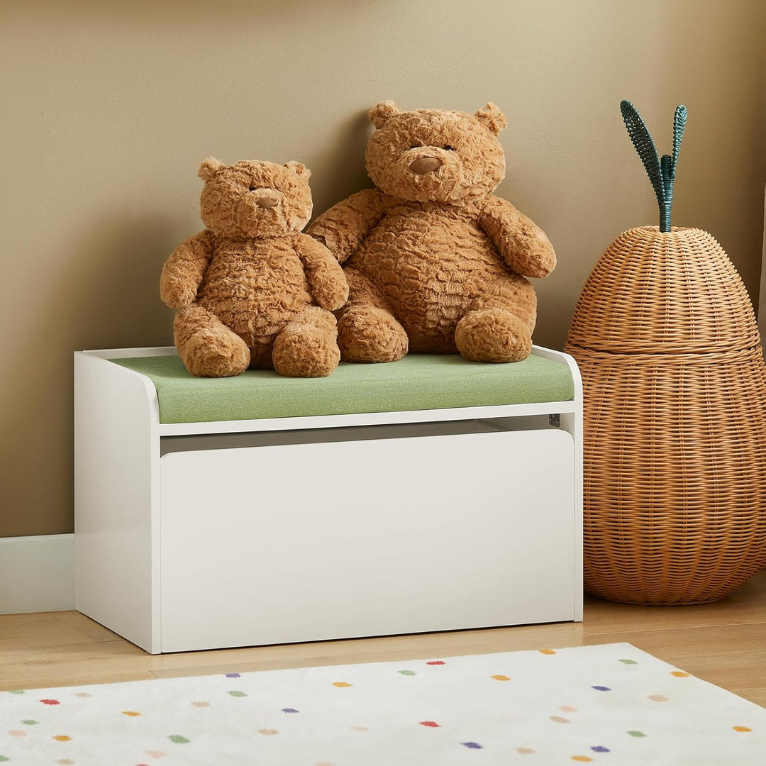 SoBuy KMB80-W Kinder Spielzeugtruhe Spielzeugkiste Aufbewahrungsbox Schuhbank mit Sitzkissen Sitzban