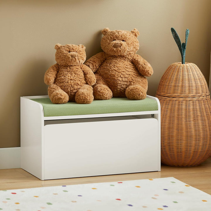 SoBuy KMB80-W Kinder Spielzeugtruhe Spielzeugkiste Aufbewahrungsbox Schuhbank mit Sitzkissen Sitzban