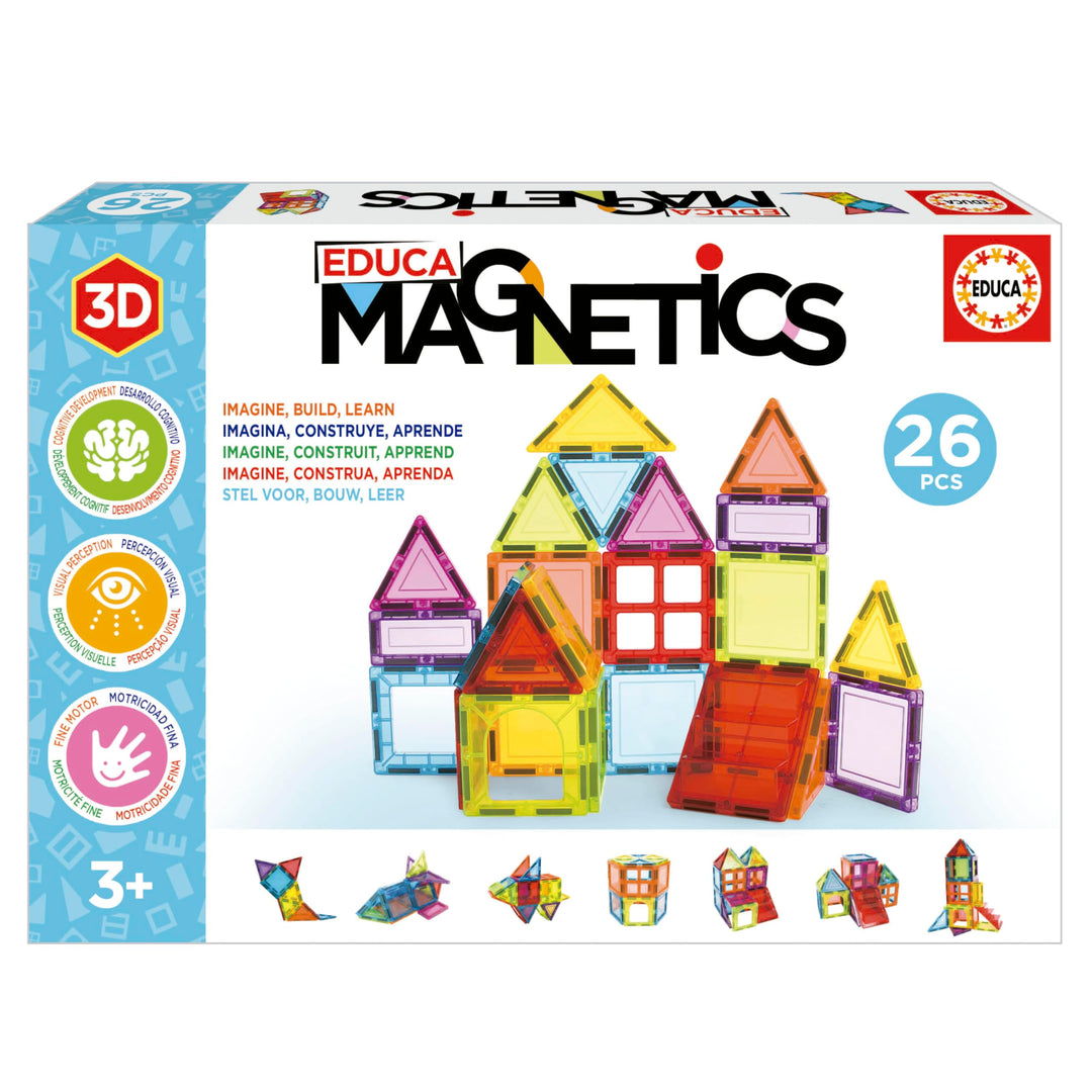 Educa - Magnetic | Magnetische Bausteine Kinder 26 Teile | 3D-Magnetbaukasten | STEM-Lernspielzeug |