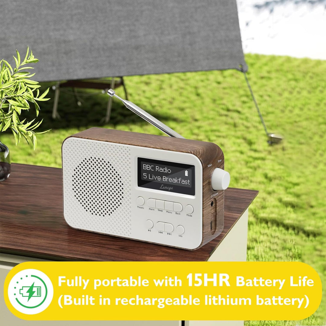DAB-Radio mit Bluetooth, Digitalradios Netz- und Akku, wiederaufladbarer Akku, 15-Stunden-Wiedergabe