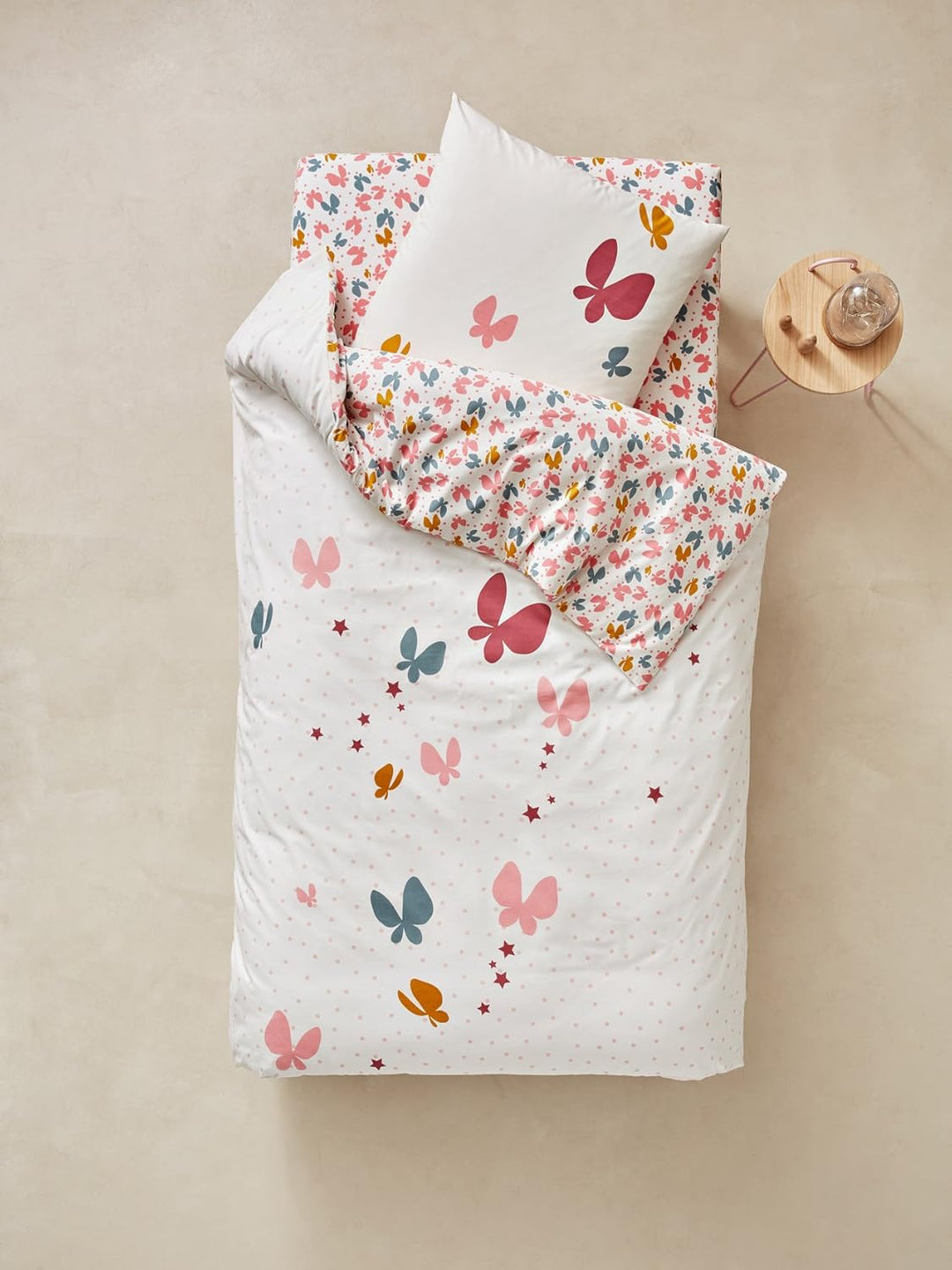 Vertbaudet Bettwäsche-Set für Kinder Schmetterlinge rosa Bedruckt 140X150 - Kissen 63X63 140X150 - K