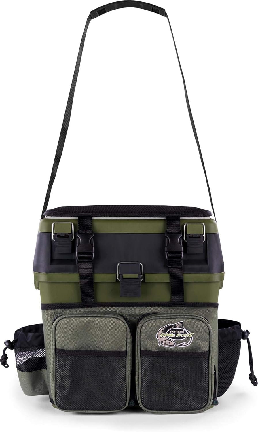 Angelkoffer Angelbox Angeltasche gepolsterte Sitzkiepe Sitzfunktion Gerätekasten mit Rucksackfunktio