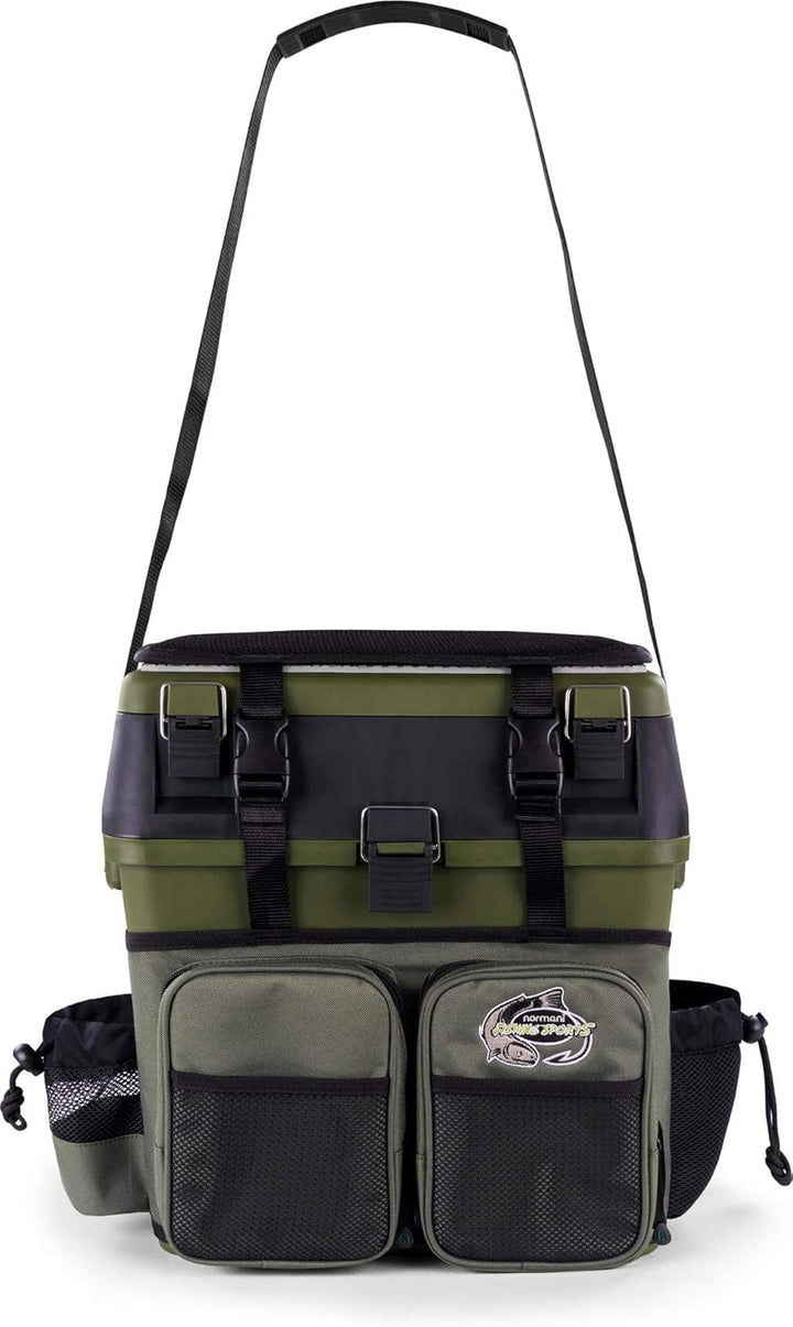 Angelkoffer Angelbox Angeltasche gepolsterte Sitzkiepe Sitzfunktion Gerätekasten mit Rucksackfunktio