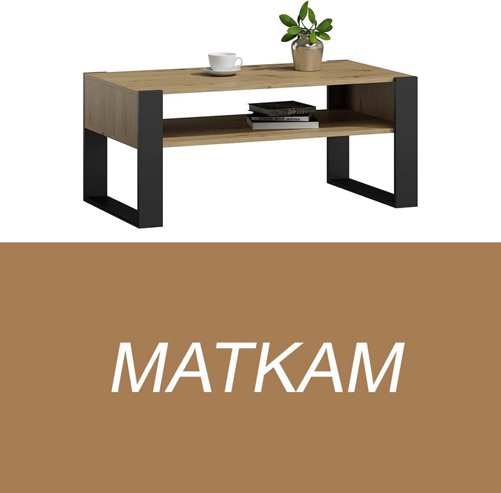 MATKAM Couchtisch KAJA H50 x B100 x T53,6 cm Loft Retro, offene Ablage unter der Tischplatte, Kufenb