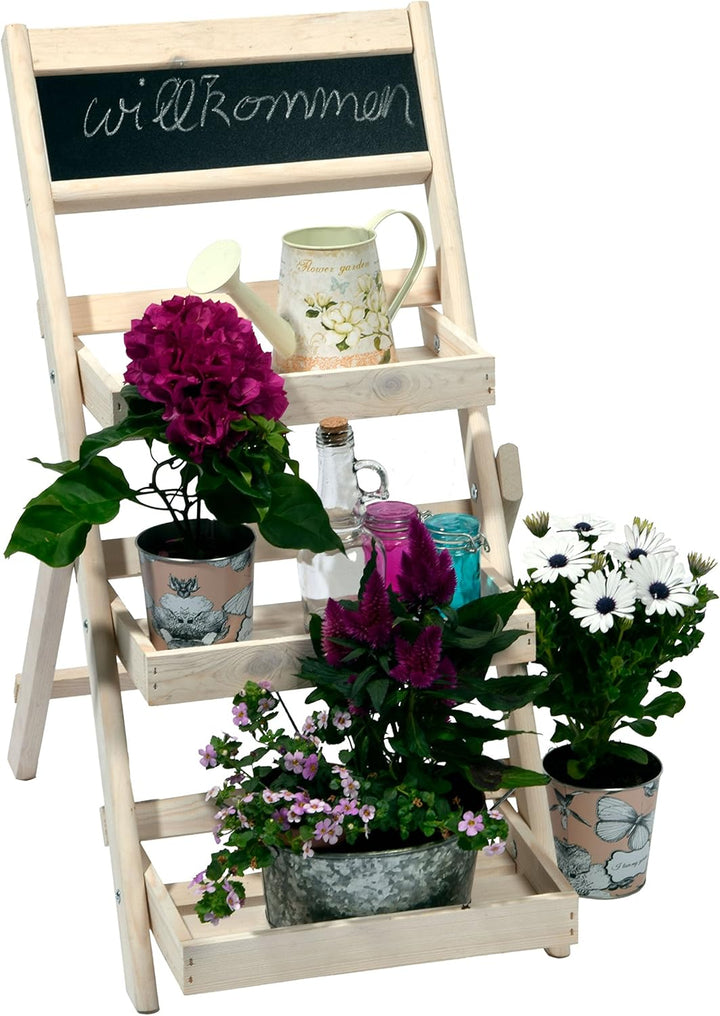 dobar® 29402FSC Blumentreppe 3-stufig mit Kreidetafel | Kompaktes Blumenregal zum Klappen | Blumenle