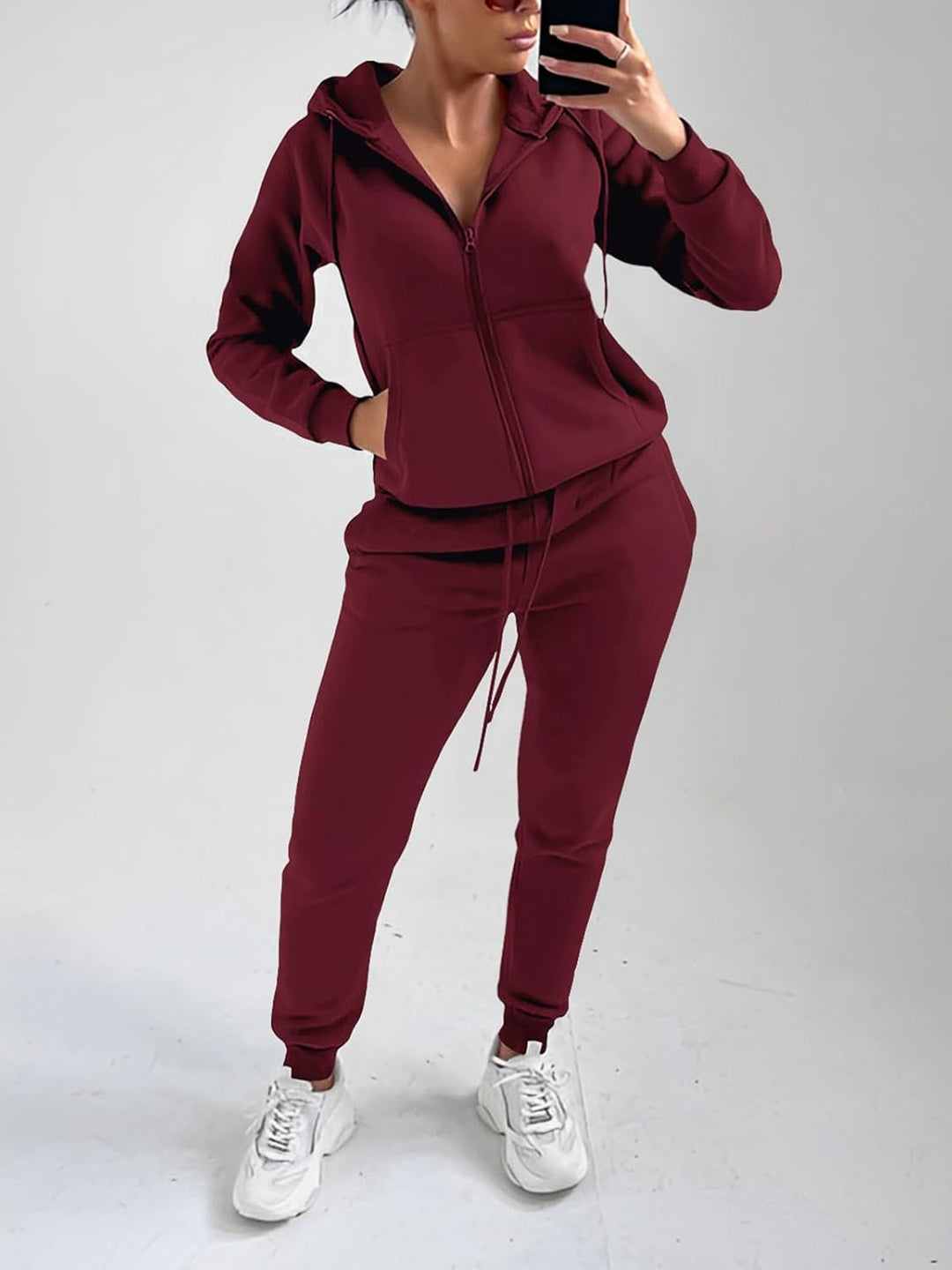 REORIA Damen Trainingsanzüge Warm Baumwolle Hausanzug Dicker Jogginganzug Set Langarmes Activewear W