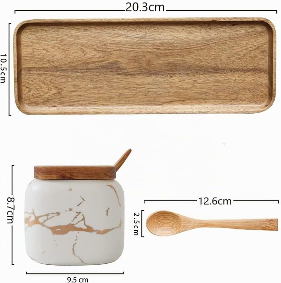 MAGICVOGEL 2er Set Keramik Gewürzdosen Marmor Optik Gewürzgläser mit Löffel und Deckel Zukerdose Sal