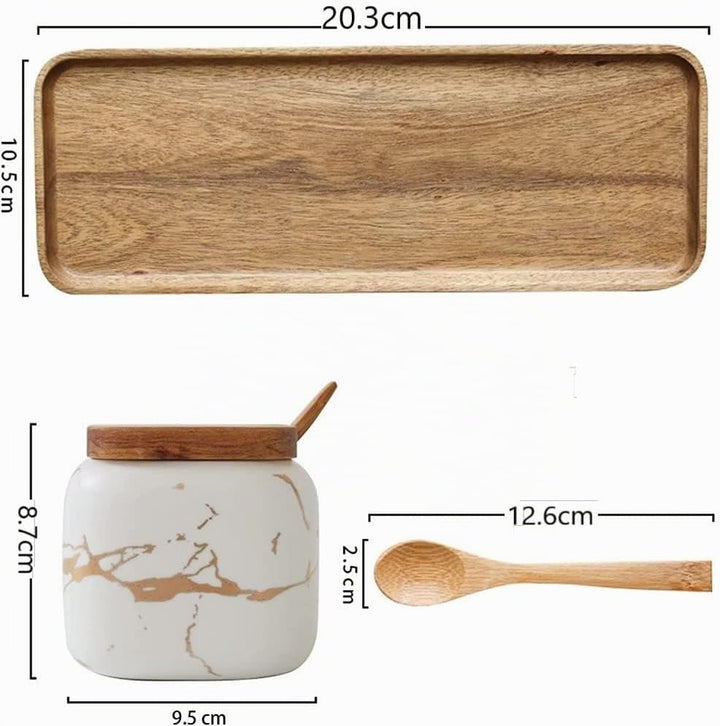 MAGICVOGEL 2er Set Keramik Gewürzdosen Marmor Optik Gewürzgläser mit Löffel und Deckel Zukerdose Sal