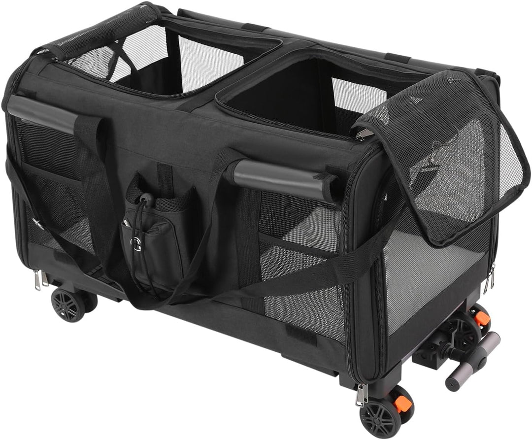 Transportbox mit Rollen für Hunde & Katze, Faltbare Katzentransportbox, Hundetransportbox mit atmung