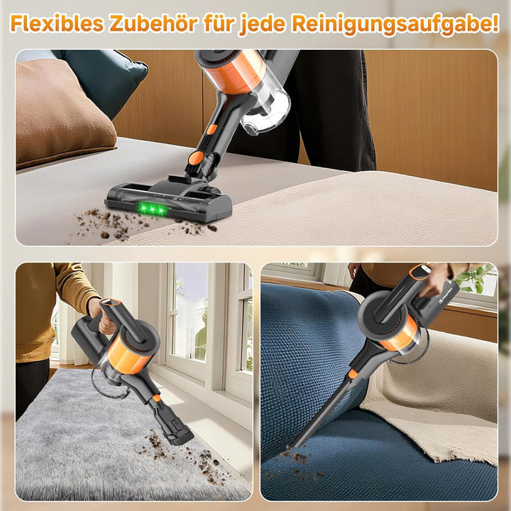 Hearten Akku Staubsauger Kabellos mit LED Display, Leise, 3 Betriebsarten, Kabelloser Staubsauger mi