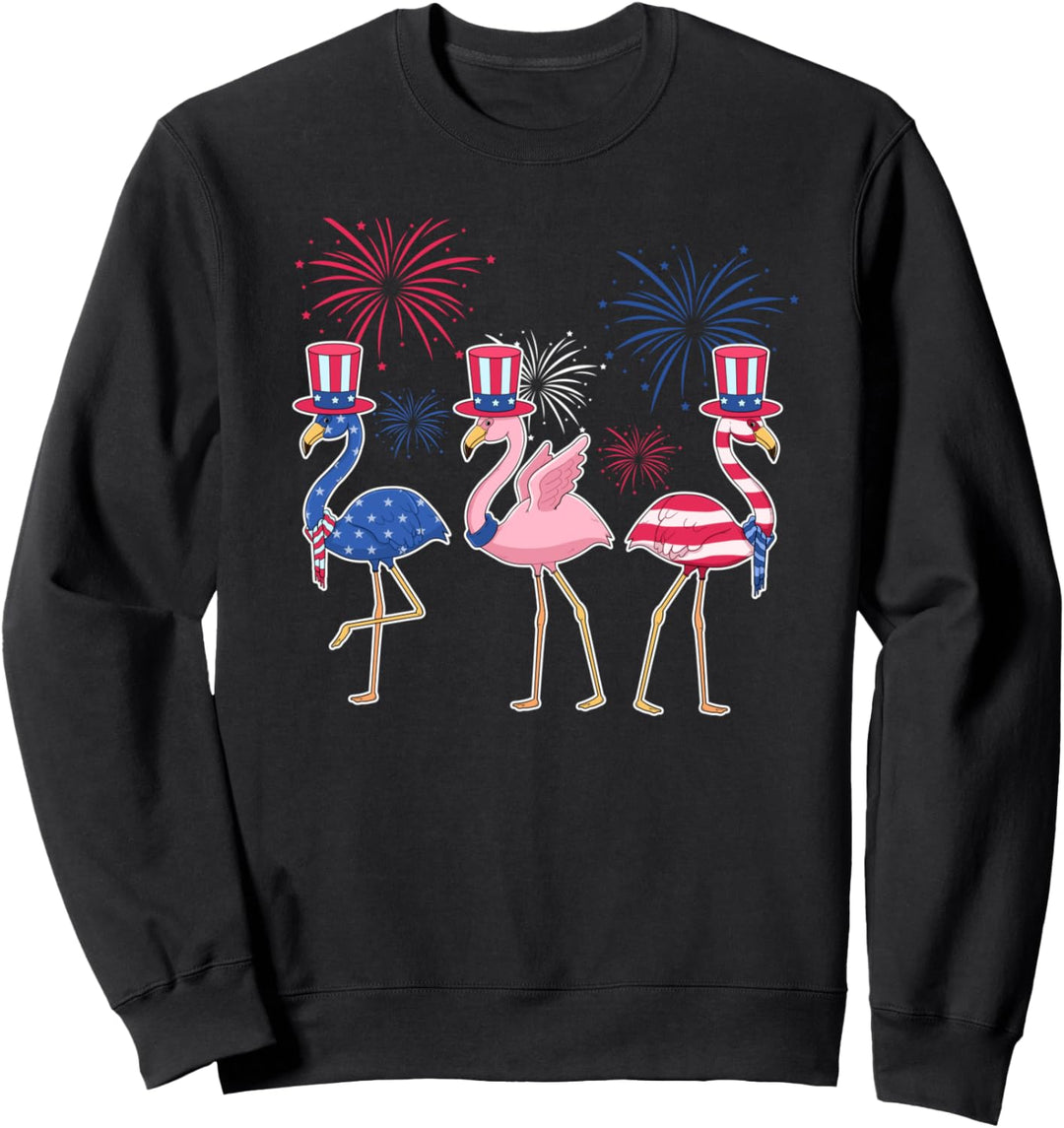 4th of July Pink Flamingos Party American Flamingo Fireworks Sweatshirt