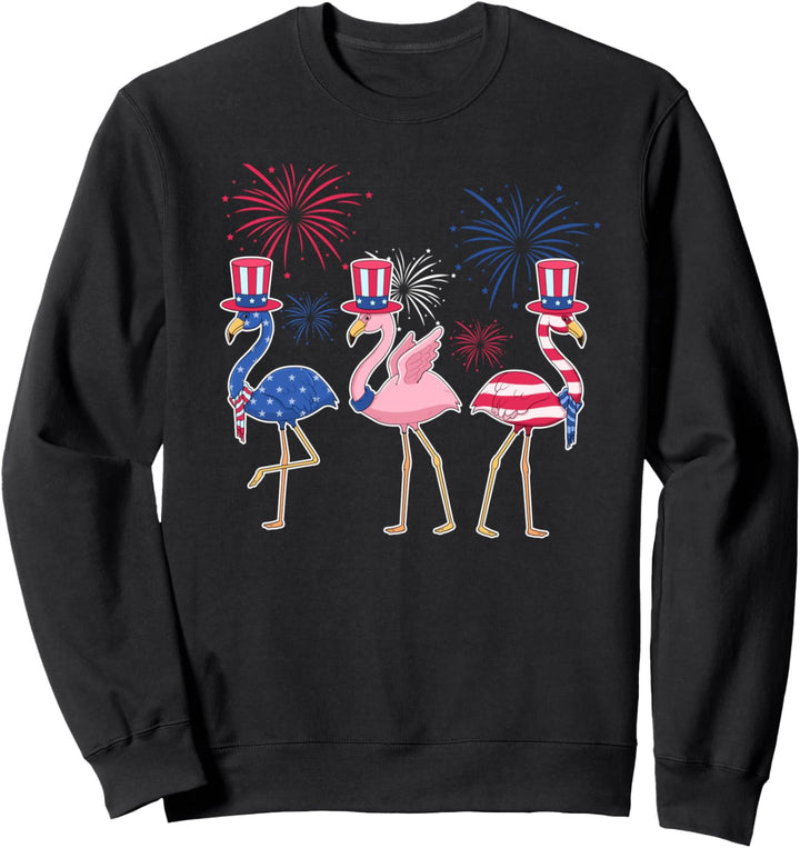 4th of July Pink Flamingos Party American Flamingo Fireworks Sweatshirt